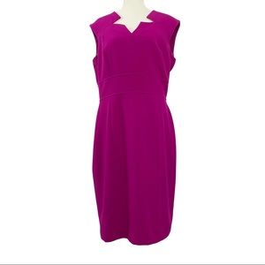 Tahari Star Neckline Crepe Sheath Dress Fuchsia 10